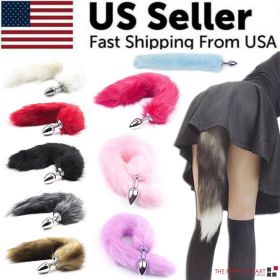 False Fox Tail With Metal Anal-Butt Plug Buttplug Cosplay Game Toy Games Romance - red