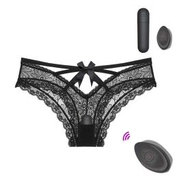 10 Speed Wireless Remote Bullet Vibrator, Women Lace Erotic Panties, Rechargeable Portable AV Massager - Black