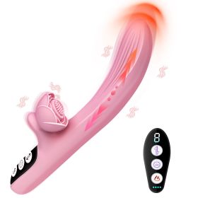 Thrusting Dildo Vibrator with 7 Vibrations, Clitoral Stimulator with Heating Tip and LCD Display, G Spot Rose Vibrator for Women - Pink