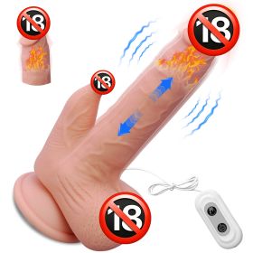 Thrusting Dildo Vibrator, Big Dildo Realistic Vibrators with 7 Thrusting Vibrating Heating Licking Modes, Silicone Dildos for Couple Women - Brown