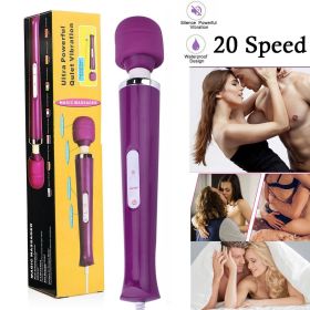 20 Speed Electric Handheld Vibrating Massager Therapy Motor Wand Full Body Massage Stick+Box - purple