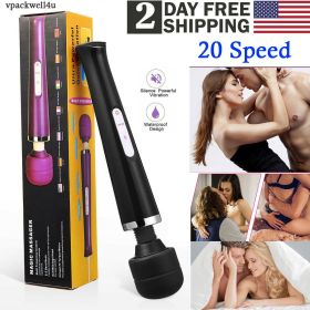 20 Speed Electric Handheld Vibrating Massager Therapy Motor Wand Full Body Massage Stick+Box - black