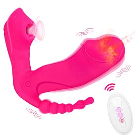 Wearable Vibrator for Women with Remote Control, Heated G Spot Vibrator with Clitoral Sucking and Anal Plug - Pink