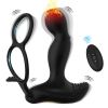 Vibrating Prostate Massager with Dual Cock Rings, Heated Anal Vibrator for Men with Remote, Male Vibrating Butt Plug - black