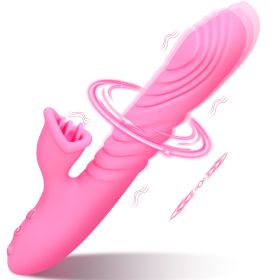 Thrusting Dildo Vibrator for Women, Tongue Vibrator with Thrust Modes, Clitoral Licking G Spot Vibrator for Couples Play - Pink