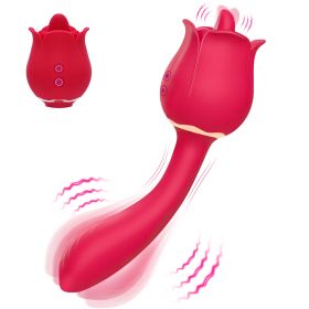 Rose Tongue Vibrator for Women, 9 Licking Modes Bendable Dual Vibrators for Anal Clitoral Stimulation - Red