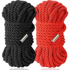 2pack Silk Rope Long Rope, Skin Friendly Soft Rope Durable, 5M 8 mm Multipurpose Long Satin Braided Twisted Rope (Black, Red) - Red and Black