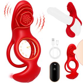 Vibrating Cock Ring for Men, Dual Motor Remote Control Penis Vibrator with Clit Stimulator Adult Toys for Couples - Red
