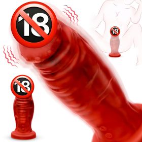 Monster Dildo G Spot Vibrator, 2.9in Thick Silicone Suction Dildo 8 Vibration Modes, Fantasy Huge Dildo for Women - Red