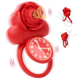 Vibrating Cock Ring with Rose Clitoral Stimulator, 10 Sucking Modes Couple Pleasure Penis Vibrator Sex Toys for Men - Red
