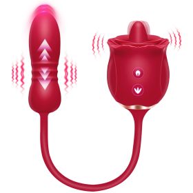 Licking Vibrator Tongue Toy for Women, 9 Thrusting Modes Rose Vibrator Dual Stimulator Clitoral and G Spot Pleasure - Red