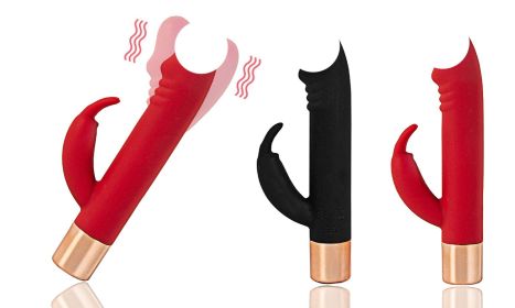 Realistic Dildo Rabbit Vibrator Clitoris G Spot Anal Stimulator with 7 Modes - Red