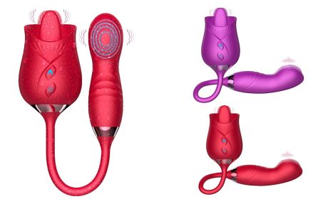 10-frequency 3 in 1 Tongue Licking Stimulus G Spot Telescopic Vibrator - Red