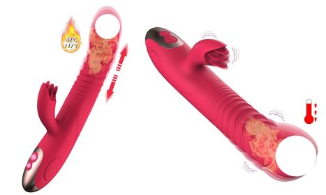 2 In1 Heated Dildo Vibrator G Spot Stimulation Licking Massager 10 Modes - Red