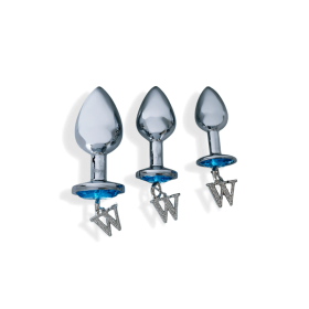Opis – 3 piece luxury gem butt plug & anal training kit - Silver and blue