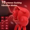 Vibrating Cock Ring with Rose Clitoral Stimulator, 10 Sucking Modes Couple Pleasure Penis Vibrator Sex Toys for Men - Red