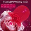 Rose Shaped Tongue Vibrator, Rose Sex Toy with 9 Licking, Quiet Licking Vibrator for Women Clitoral, Nipple, Vaginal - Red