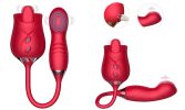 10-frequency 3 in 1 Tongue Licking Stimulus G Spot Telescopic Vibrator - Red