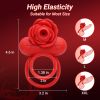 Vibrating Cock Ring with Rose Clitoral Stimulator, 10 Sucking Modes Couple Pleasure Penis Vibrator Sex Toys for Men - Red