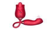 10-frequency 3 in 1 Tongue Licking Stimulus G Spot Telescopic Vibrator - Red